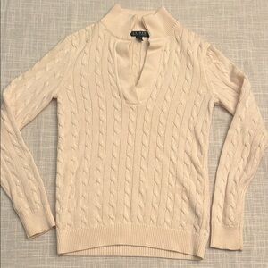 Ralph Lauren Ivory Cable Knit Turtleneck Sweater